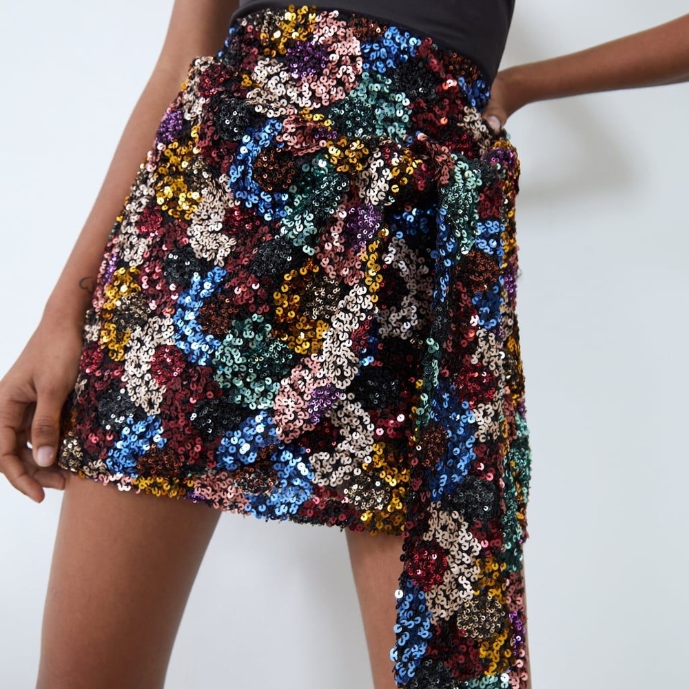 Zara rainbow sequin skirt holiday party NYE